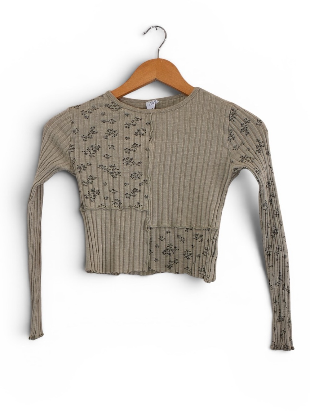 Zara | Ribbed knit floral crew neck fitted long sleeve t-shirt girls size 9